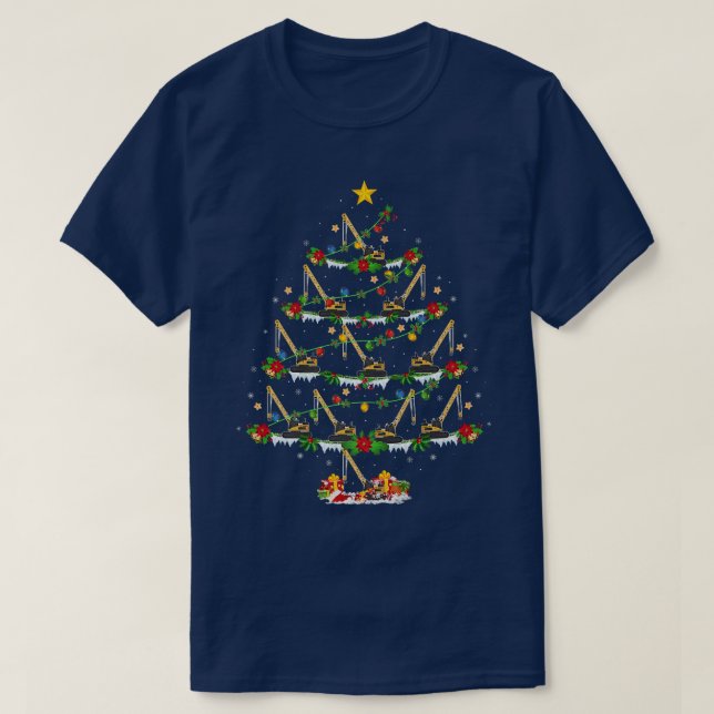 Funny Xmas Lighting Santa Construction Crane Chris T-Shirt (Design Front)