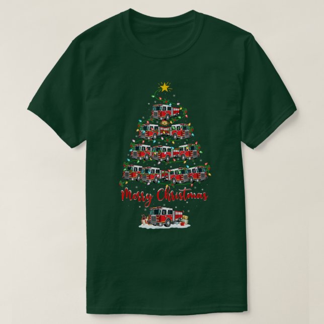 Funny Xmas Lighting Santa Hat Fire Engine Christma T-Shirt (Design Front)