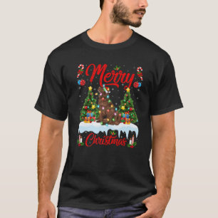 Funny Xmas Lighting Santa Hat Newfoundland Dog Chr T-Shirt
