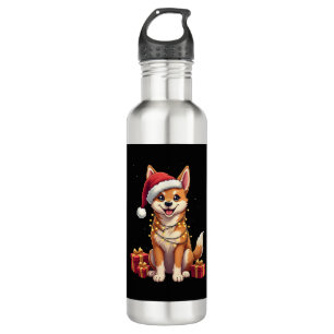 Funny Xmas Lighting Santa Hat Tamaskan Dog Christm 710 Ml Water Bottle