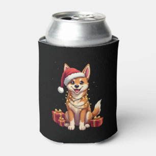 Funny Xmas Lighting Santa Hat Tamaskan Dog Christm Can Cooler