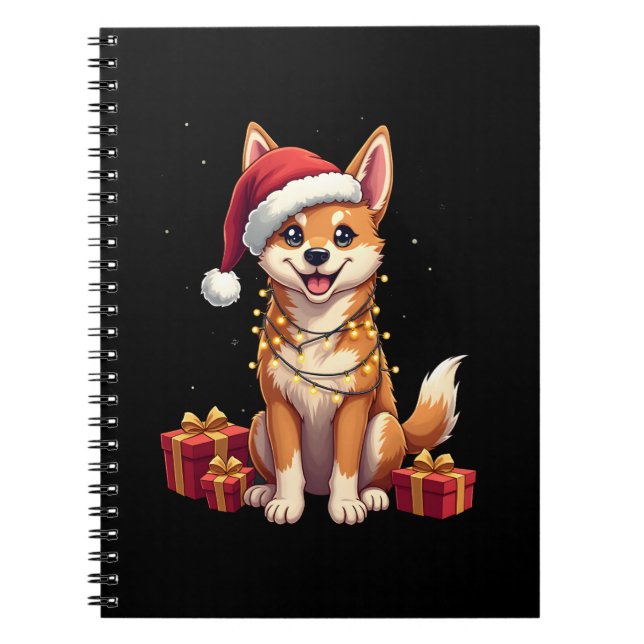 Funny Xmas Lighting Santa Hat Tamaskan Dog Christm Notebook (Front)