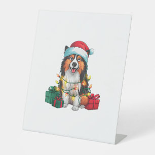 Funny Xmas Lighting Santa Hat Tamaskan Dog Christm Pedestal Sign