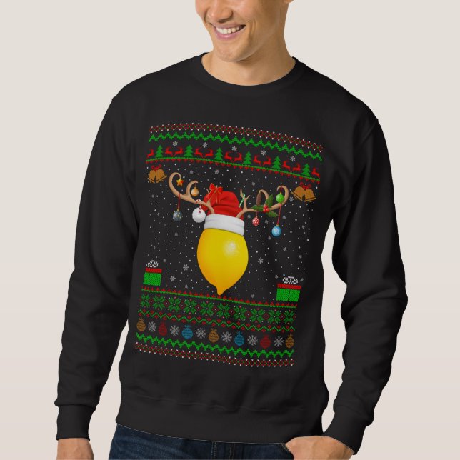 Funny Xmas Lighting Santa Hat Ugly Lemon Fruit Chr Sweatshirt (Front)