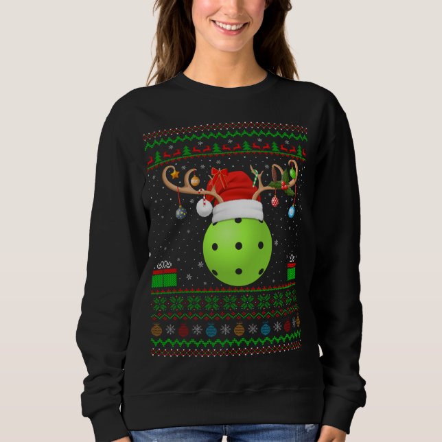 Funny Xmas Lighting Santa Hat Ugly Pickleball Chri Sweatshirt (Front)