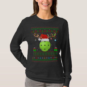 Funny Xmas Lighting Santa Hat Ugly Pickleball Chri T-Shirt