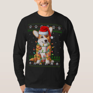 Funny Xmas Lighting Santa Hat Ugly Welsh Corgi Chr T-Shirt