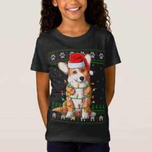 Funny Xmas Lighting Santa Hat Ugly Welsh Corgi Chr T-Shirt