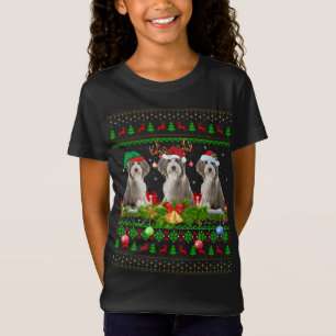Funny Xmas Lighting Santa Ugly Bearded Collie Dog  T-Shirt