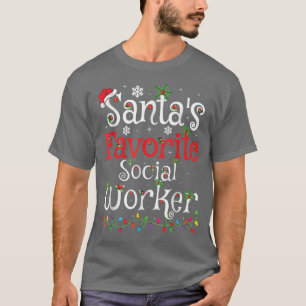 Funny Xmas Lighting Santa's Favourite Social Worke T-Shirt