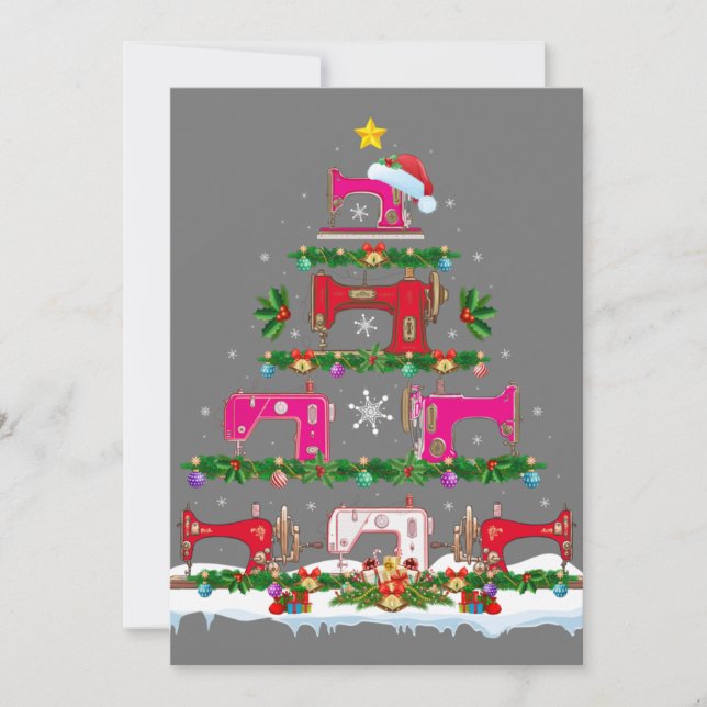 Funny Xmas Lighting Sewing Machine Christmas Tree Invitation (Front)