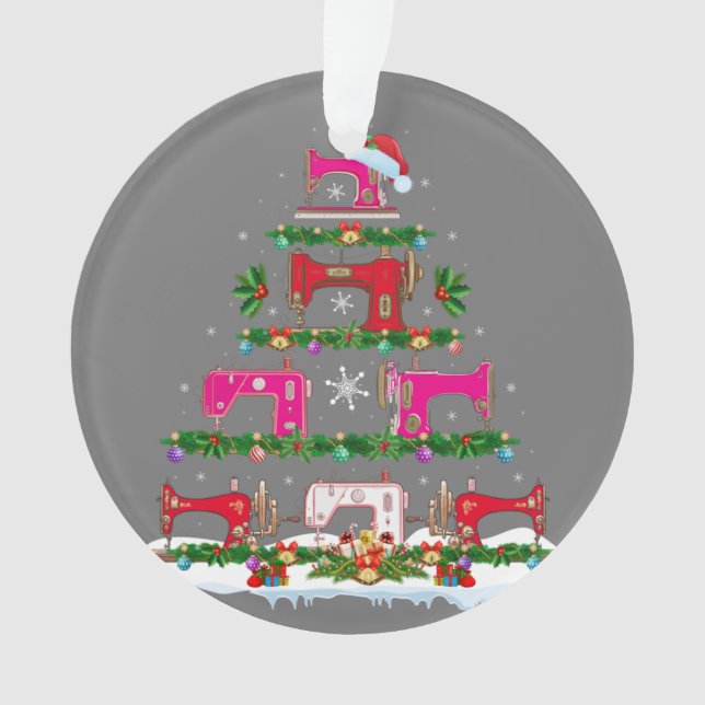 Funny Xmas Lighting Sewing Machine Christmas Tree Ornament (Front)