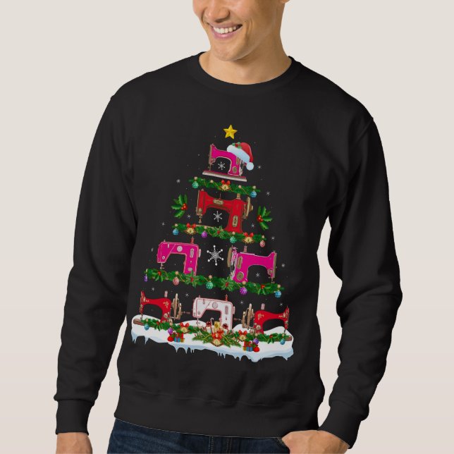 Funny Xmas Lighting Sewing Machine Christmas Tree Sweatshirt (Front)