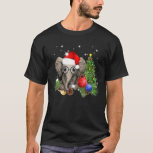Funny Xmas Lighting Tree Santa Hat Cute Elephant T-Shirt
