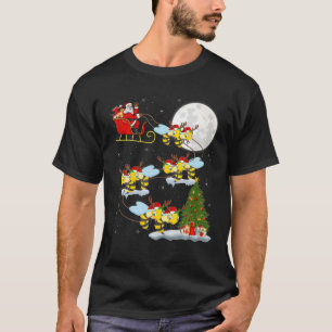 Funny Xmas Lighting Tree Santa Riding Bee Christma T-Shirt
