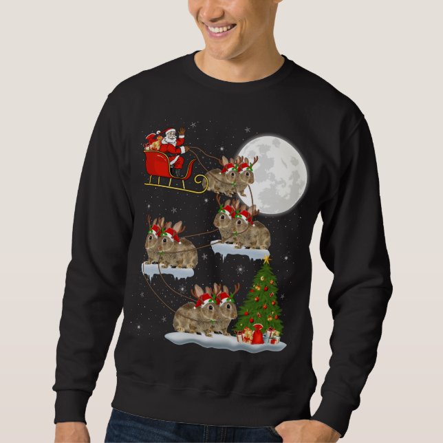 Funny Xmas Lighting Tree Santa Riding Bunny Christ Sweatshirt (Front)
