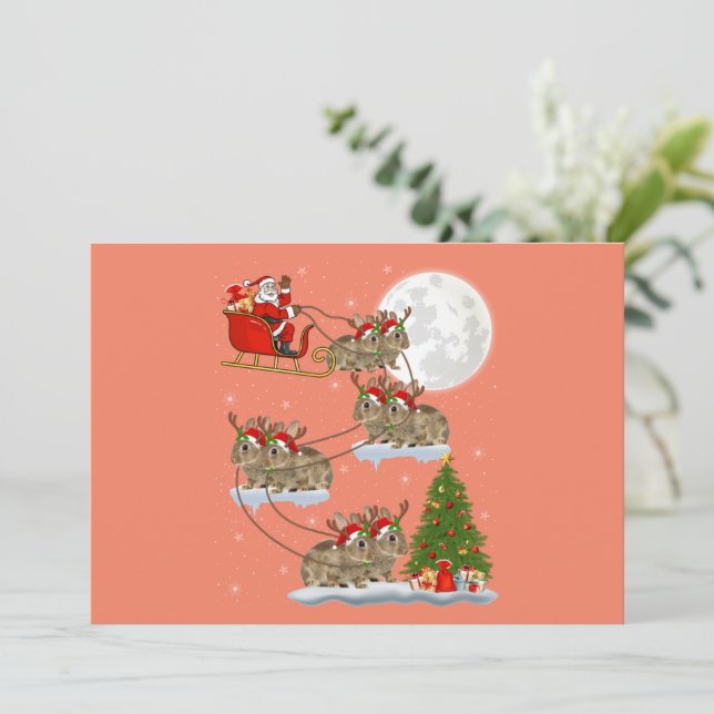 Funny Xmas Lighting Tree Santa Riding Bunny Xmas Invitation (Standing Front)