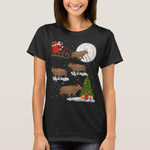 Funny Xmas Lighting Tree Santa Riding Capybara Chr T-Shirt