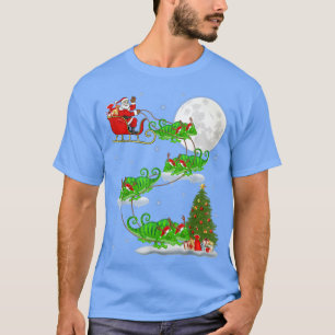 Funny Xmas Lighting Tree Santa Riding Chameleon Ch T-Shirt