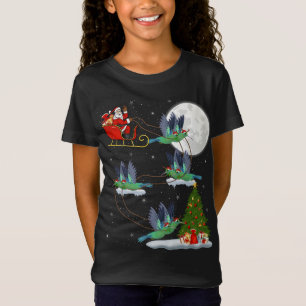 Funny Xmas Lighting Tree Santa Riding Hummingbird  T-Shirt