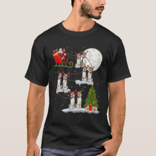 Funny Xmas Lighting Tree Santa Riding Husky Dog Ch T-Shirt
