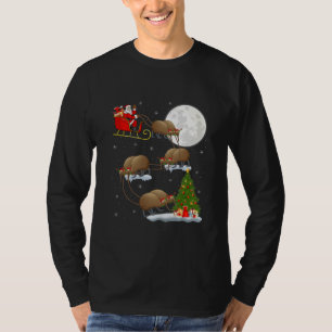 Funny Xmas Lighting Tree Santa Riding Kiwi Bird T-Shirt