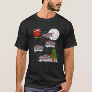 Funny Xmas Lighting Tree Santa Riding Moles Christ T-Shirt