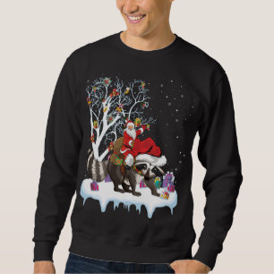 Funny Xmas Lighting Tree Santa Riding Racoon Chri Sweatshirt