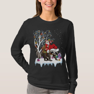 Funny Xmas Lighting Tree Santa Riding Racoon Chri T-Shirt