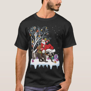 Funny Xmas Lighting Tree Santa Riding Racoon Chri T-Shirt