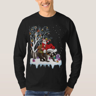 Funny Xmas Lighting Tree Santa Riding Racoon Chri T-Shirt