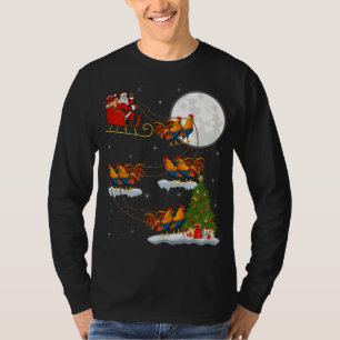 Funny Xmas Lighting Tree Santa Riding Rooster Bird T-Shirt