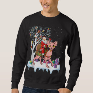 Funny Xmas Lighting Tree Santa Riding Sphynx Cat C Sweatshirt