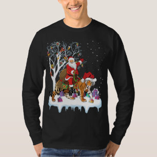 Funny Xmas Lighting Tree Santa Riding Tiger Christ T-Shirt