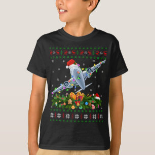 Funny Xmas Lighting Tree Santa Ugly Aeroplane Chri T-Shirt