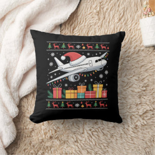 Funny Xmas Lighting Tree Santa Ugly Aeroplane  Cushion