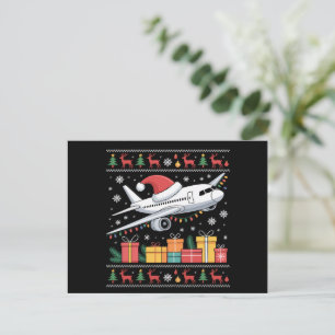 Funny Xmas Lighting Tree Santa Ugly Aeroplane  Holiday Postcard