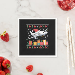 Funny Xmas Lighting Tree Santa Ugly Aeroplane  Napkin