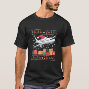 Funny Xmas Lighting Tree Santa Ugly Aeroplane T-Shirt