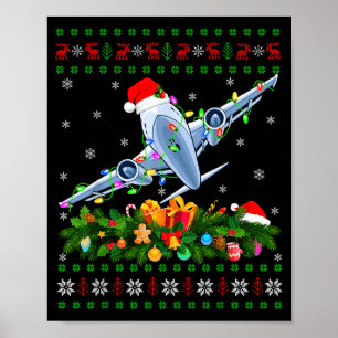 Funny Xmas Lighting Tree Santa Ugly Airplane Chris Poster