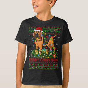 Funny Xmas Lighting Tree Santa Ugly Bloodhound Chr T-Shirt