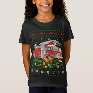Funny Xmas Lighting Tree Santa Ugly Fire Truck Chr T-Shirt