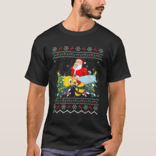 Funny Xmas Lighting Ugly Santa Riding Bumble Bee C T-Shirt