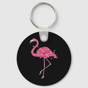 Funny Xmas Lights Pink Flamingo Tropical Christmas Key Ring