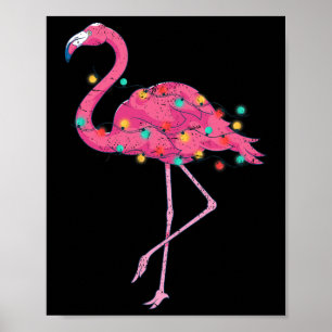 Funny Xmas Lights Pink Flamingo Tropical Christmas Poster