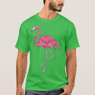 Funny Xmas Lights Pink Flamingo Tropical Christmas T-Shirt