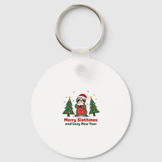 Funny Xmas Lights Stocking Santa Hat Sloth Christm Key Ring