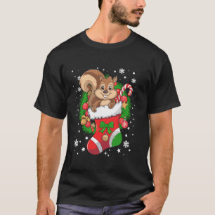 Funny Xmas Lights Stocking Squirrel Christmas T-Shirt