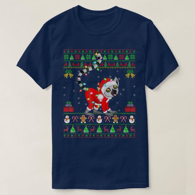 Funny Xmas Lights Ugly Sweater Style Santa Lemur C (Design Front)