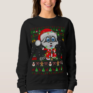 Funny Xmas Lights Ugly Sweater Style Santa Racoon